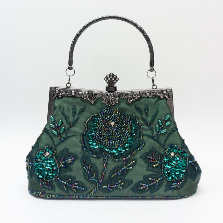 Image du produit Only-Bags.Store Sac de soirée en broderie florale perlée, sacs à main de mariage en satin vintage, pochette clip à