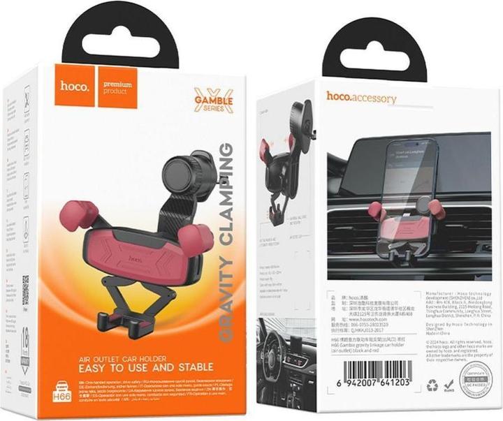 Actual product image Hoco Auto holder gravity car holder for air vent H66 black and red