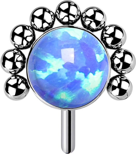 Produktbild Star Piercing Threadless silber front Kugelhalbblume Opal blau (Titan G23, ohne Messing)