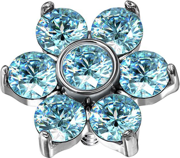 Star Piercing Dermal Anchor Blume Kristall aqua (ohne Messing, Chirurgenstahl 316L)