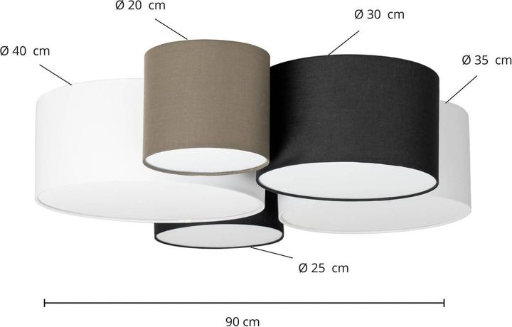 Produktbild Lindby Lettie Deckenleuchte aus Textil, 5-flammig (E27)