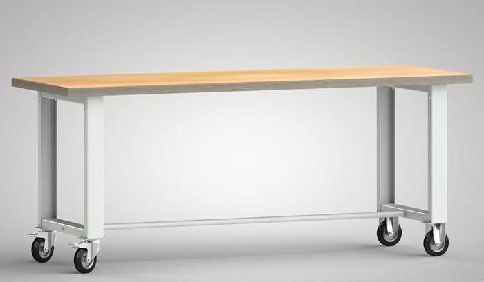 Actual product image KLW Workbench W2000xD700xH840mm Beech multiplex light grey, RAL 7035 Fixed and swivel castors, solid (72 cm, 203 cm)