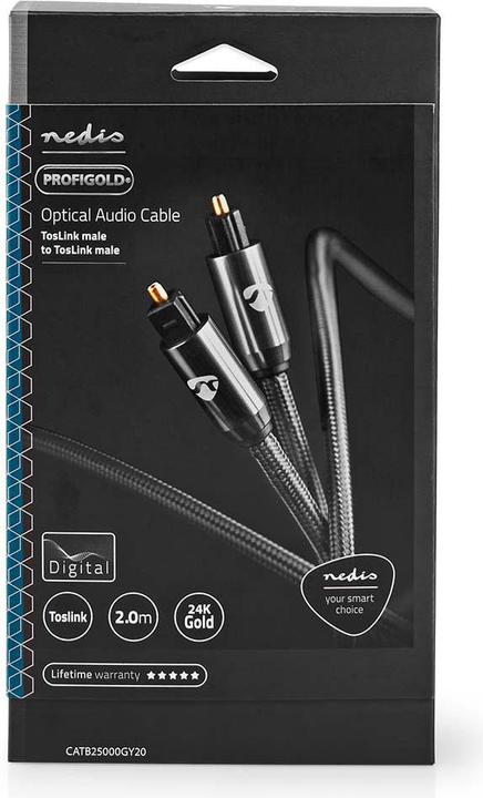 Produktbild Nedis Optisches Audiokabel | Toslink Stecker | Toslink Stecker | 2.00 m | rund | Baumwolle | Gun Met (2 m, TOSLINK)