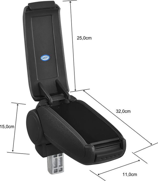 Produktbild Pro-Tec Mittelarmlehne Opel Corsa F mit Staufach Textil Schwarz mit schwarzen Nähten