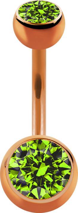 Star Piercing Banane rosegold mit zwei Kugeln Kristall hellgrün (Chirurgenstahl 316L, ohne Messing)