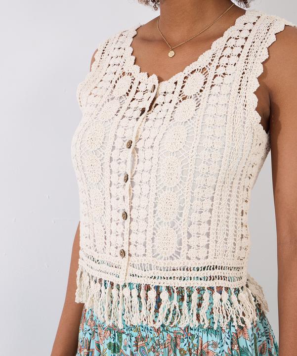 Actual product image Joe Browns Neutral Tassel Crochet Waistcoat (L)