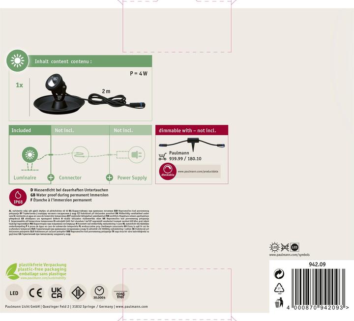 Actual product image Paulmann Plug & Shine Underwater Spotlight (400 lm, IP68)
