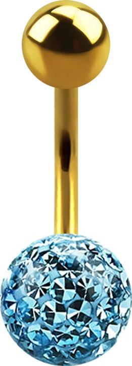 Star Piercing Banane vergoldet mit Kugel und Kristall Kugel aqua Epoxy Schutzschicht (ohne Messing, Titan G23)