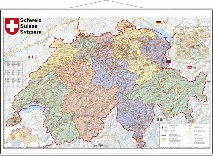 Produktbild Schweiz Postleitzahlen 1 : 400 000. Wandkarte laminiert mit Metallbeleitung 400000
