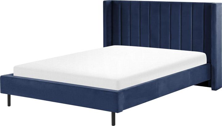 Actual product image Beliani Upholstered Bed Velvet Fabric Navy Blue Slatted Frame 160 x 200 cm VILLETTE (160 x 200 cm)