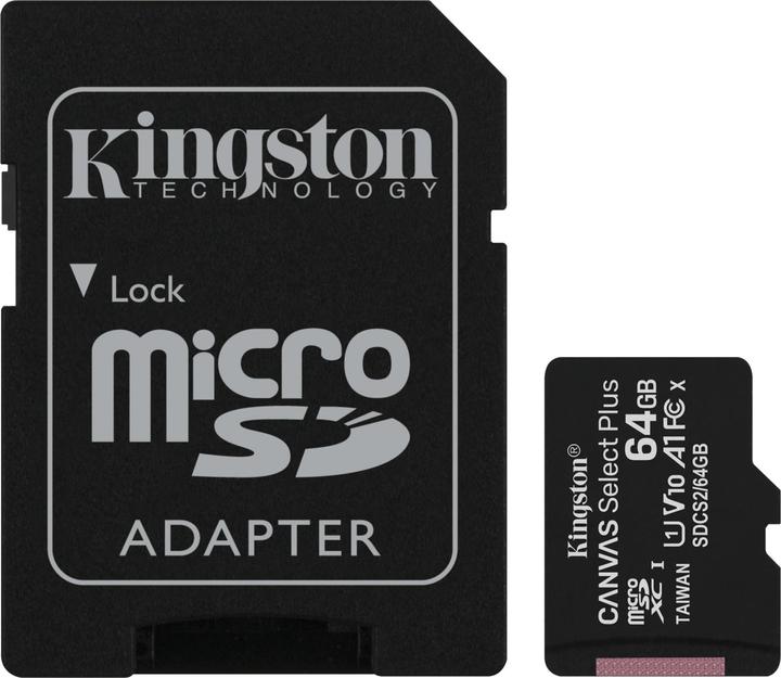 Actual product image Kingston Canvas Select Plus microSD 64GB (64 GB, microSDXC, U3, UHS-I)