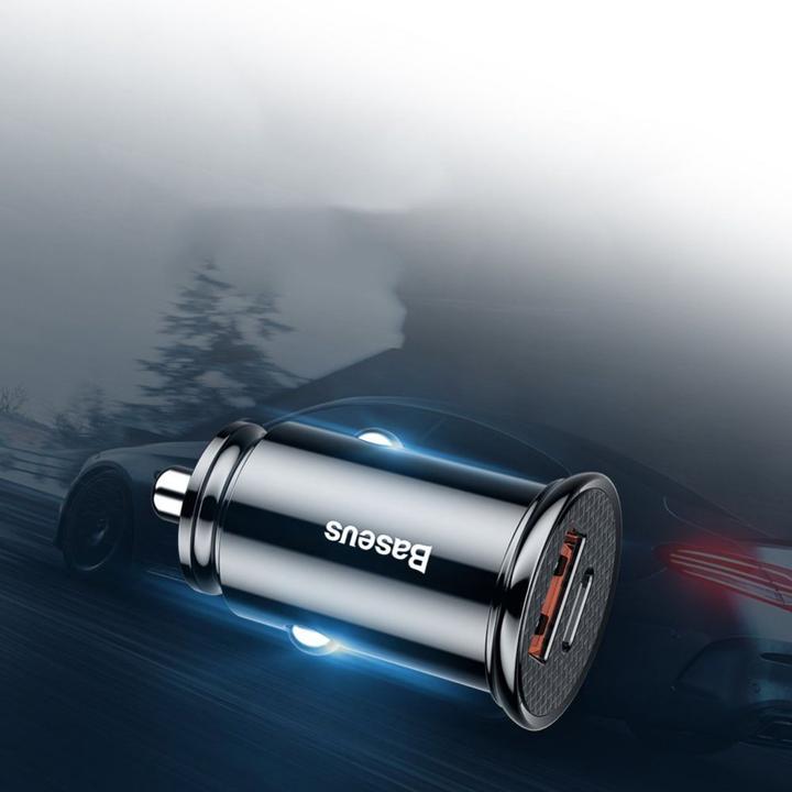 Actual product image Baseus Circular Plastic A+C 30W PPS Car Charger Black
