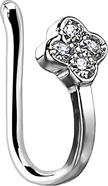 Star Piercing Fake Nasenpiercing Clip silber Blume mit Kristall