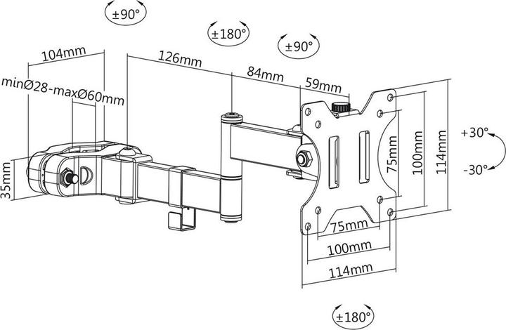 Image du produit Maclean MC-984 LED LCD Monitor Arm Bracket for Pole Mounting 8kg 28-60mm Extendable Folding 17-32" (bras (Tables, 32")