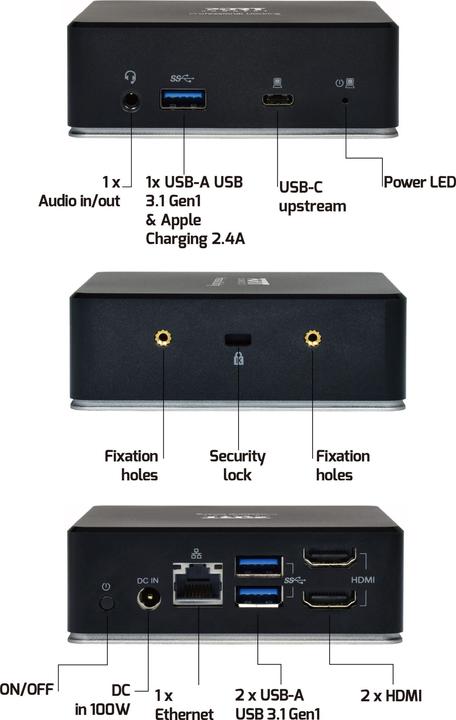 Produktbild Port Designs DOCKING UNIVERSAL OFFICE 901908 2 X 2K-EU, USB-A/USB-C (USB-A, USB-C, 8 Ports)