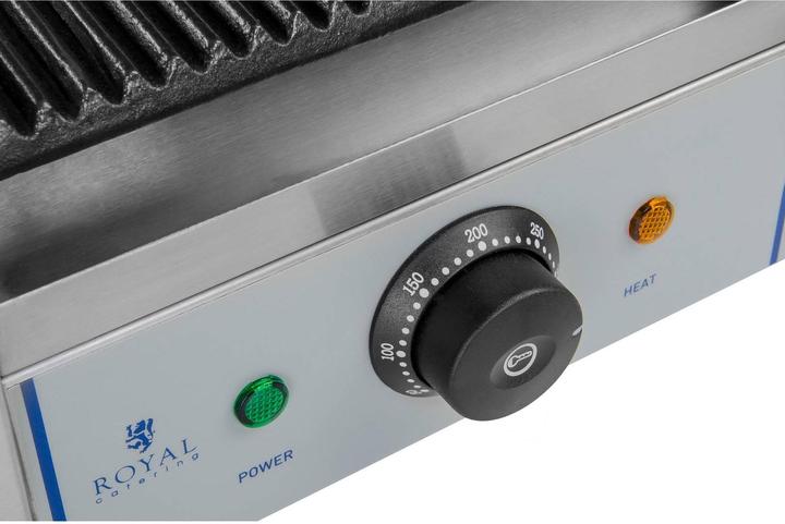 Produktbild Royal Catering Kontaktgrill geriffelt 1800W Gastro Panini Toaster Elektro Grillplatte Edelstahl