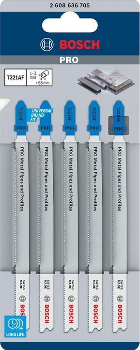 Actual product image Bosch Professional Zubehör PRO Metal Pipes and Profiles T321AF Jigsaw blade, 132 mm, 5 pcs.