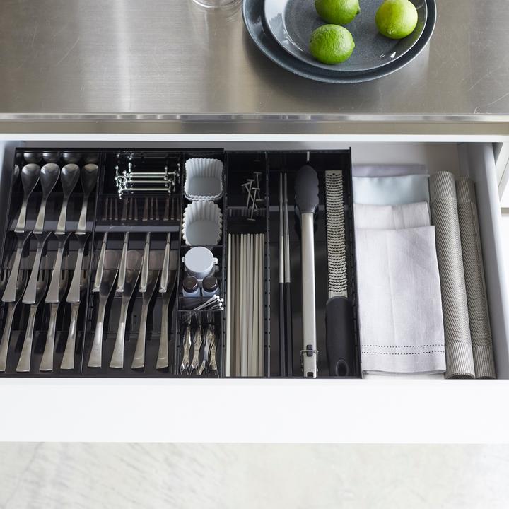 Actual product image Yamazaki Pull-out cutlery tray with angled compartments TOWER