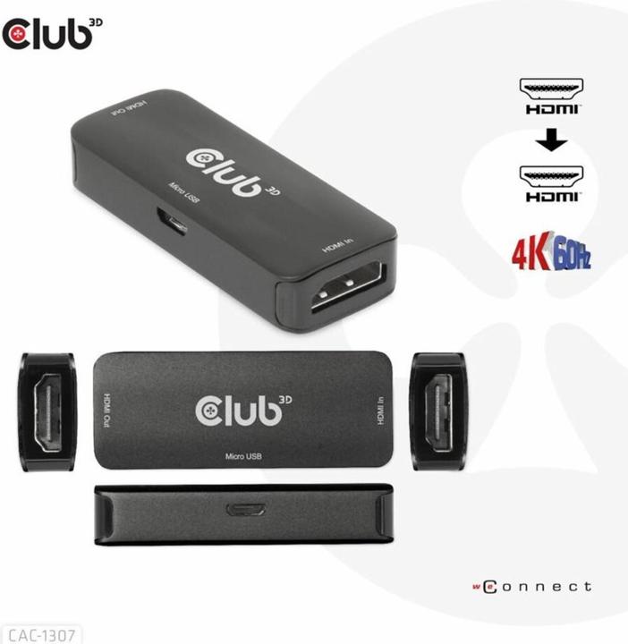 Immagine prodotto Club 3D Ripetitore Club3D HDMI > HDMI 4K60Hz attivo Bu/Bu al dettaglio (0.06 m)