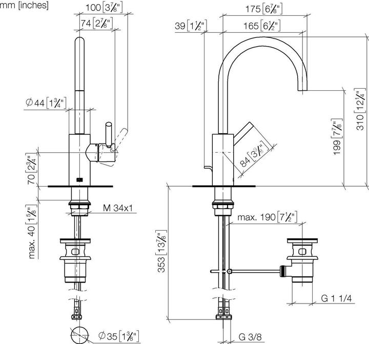 Actual product image Dornbracht Meta single-lever basin mixer with pop-up waste, 167 mm projection, 180Â° swivel spout