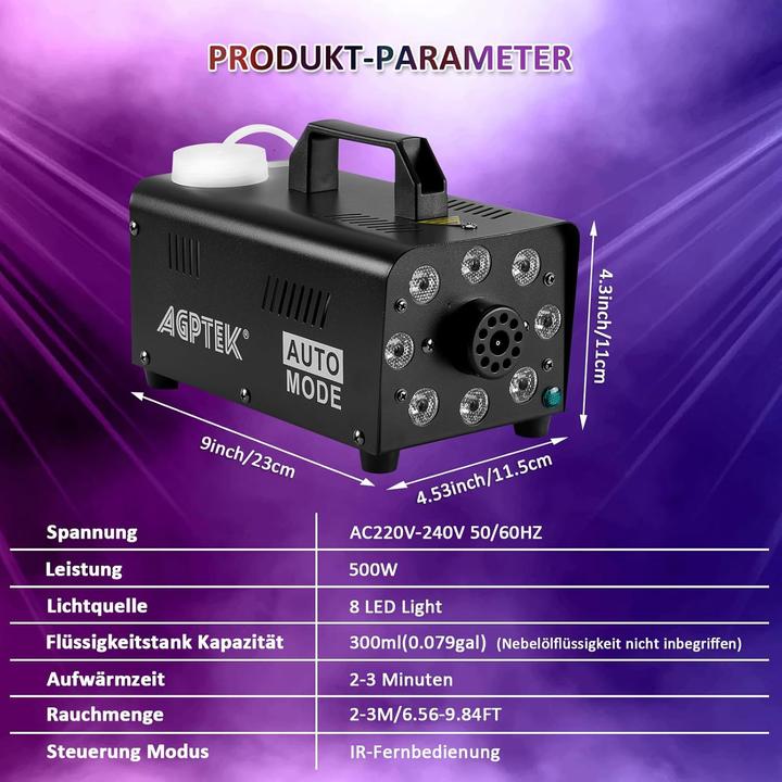 Immagine prodotto Agptek Macchina della nebbia 500W, portatile