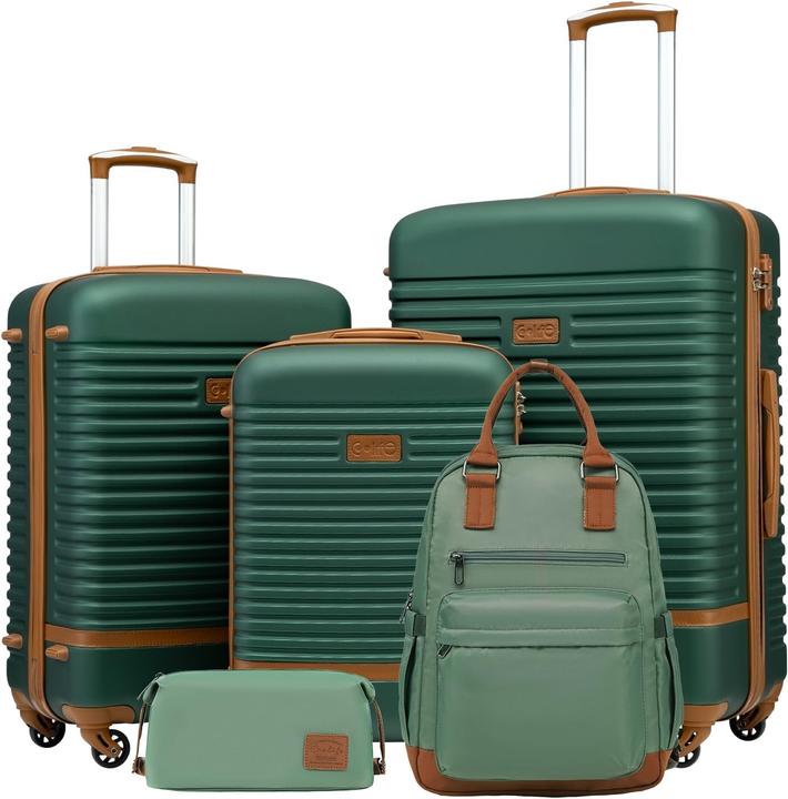 Coolife 5-teiliges Hartschalenkoffer-Set mit Reiserucksack & Kulturbeutel (93 l, Handgepäck (bis 50l), M (50 - 90l), L (90 - 115l))