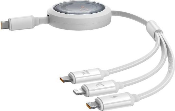 Actual product image Baseus Fast Charging Cable 3in1 Free2Draw USB-C to USB-C/Lightning/Micro 100W, 1.1m (white) (1.10 m, USB 3.2 Gen 1, 100 W)