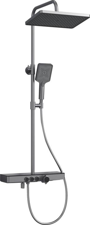 Emke Thermostatic Shower System with Overhead Rain Shower, Hand Shower, and Lower Outlet, Black Metal