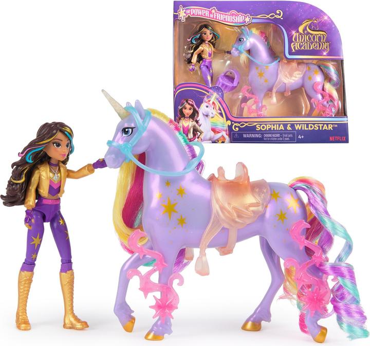 Unicorn Academy - Sophia und Einhorn Wildstar (mit echter Mähne und Schweif sowie Bürste)