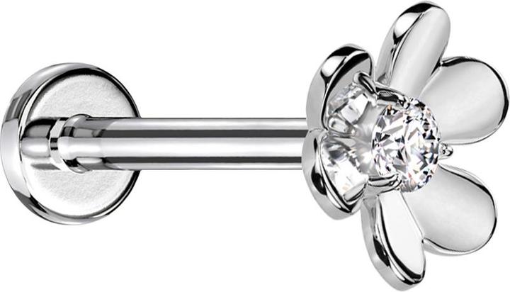 Star Piercing Micro Threadless Labret silber Blume silber ein Kristall silber (Chirurgenstahl 316L, Messing)
