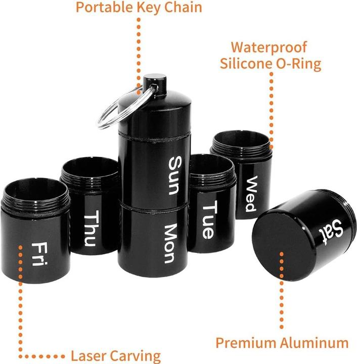 Actual product image Cbx Portable 7-day pill box with key ring and carabiner