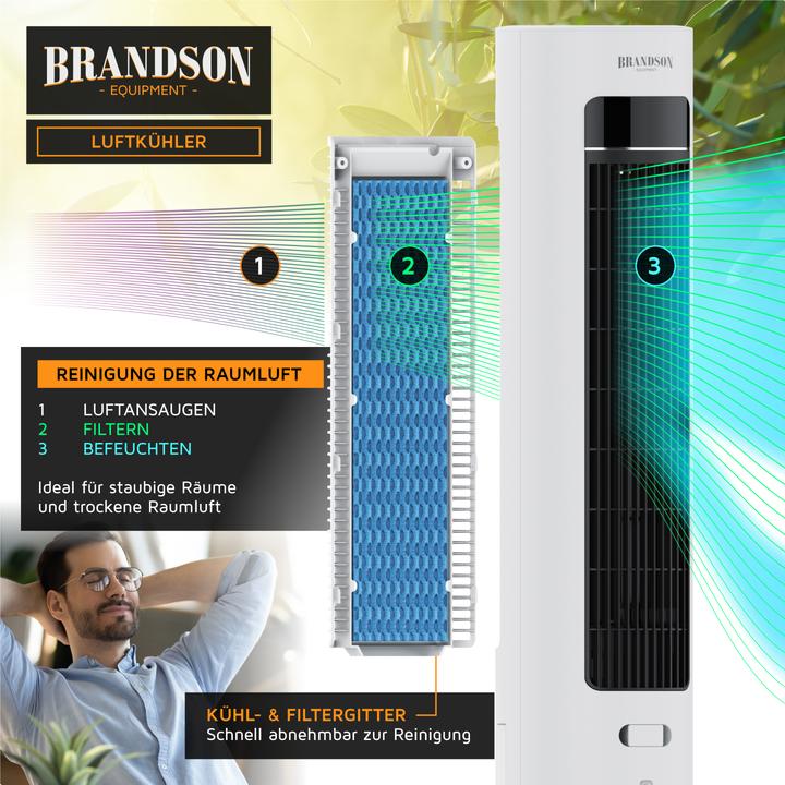 Image du produit Brandson Mobiler Luftkühler, Luftbefeuchter, Verdunstungskühler, 3 Modi, Timer, Lüfter, Klimagerät 55W