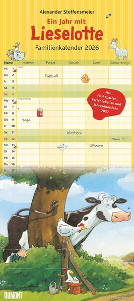 Produktbild Die Kuh Lieselotte Familienkalender 2026 - Familienplaner mit 5 Spalten - Format 22 x 49,5 cm (Harter Einband, Deutsch)