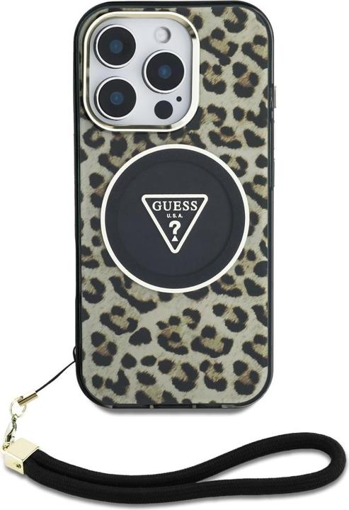 Productafbeelding Guess HC IML Luipaard Driehoek Snoerband MagSafe Case voor iPhone 16 Pro - Bruin (Apple iPhone 16 Pro)