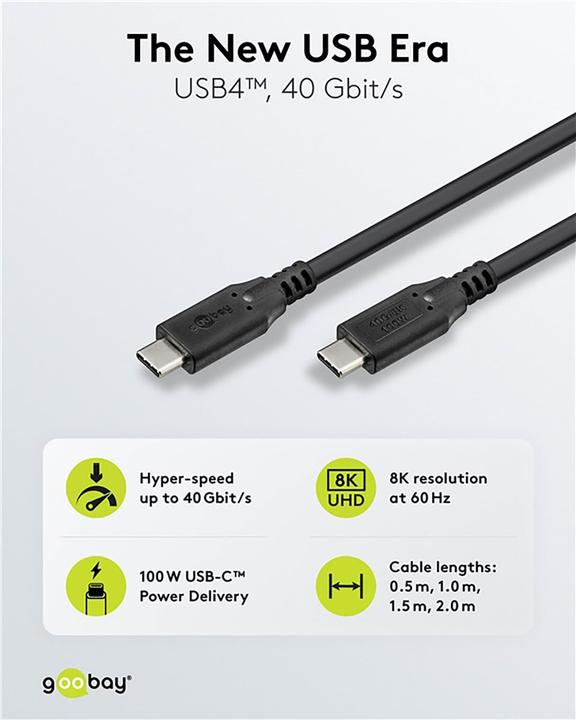 Produktbild Goobay USB-C-Kabel, USB4, 100 W, 40 Gbit/s, Power Delivery, 1 m (1 m, USB 4.0, 100 W)