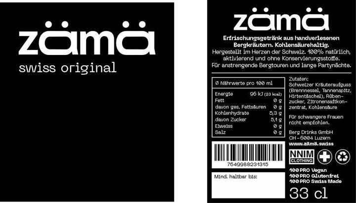 Nährwerte und Zutaten Zämä Erfrischungsgetränk (24 x 33 cl)