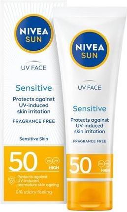 Actual product image NIVEA Sun Sensitive krem ochronny do twarzy dla skóry wrażliwej SPF50 50ml (Suntan cream, SPF 50, 50 ml)
