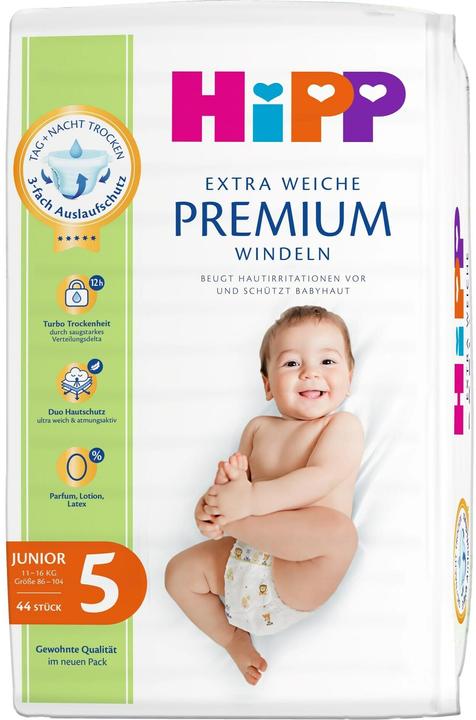 Produktbild Hipp Windeln Babysanft Premium Grösse 5, Packungsgrösse: 44 (Gr. 5, 44 Stück)