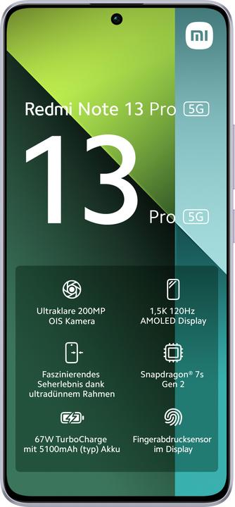 Productafbeelding Xiaomi Redmi Note 13 Pro 5G 8+256 Aurora Paars (256 GB, Aurora Paars, 6.67", Dubbele SIM, 200 Mpx, 5G)