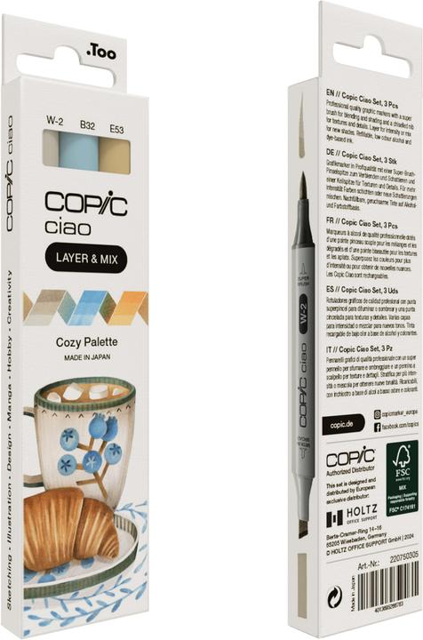 Produktbild Copic CIAO - Marker (Cozy Palette. B-32 Pale Blue, E-53 Raw Silk, W-2 Warm Gra, 6 mm, 3 x)
