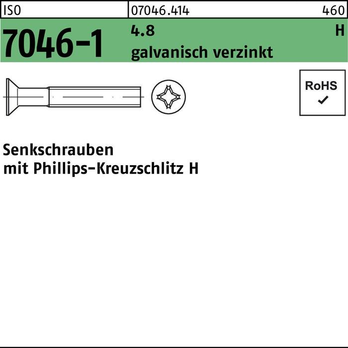 Image du produit Vis à tête fraisée ISO 7046-1 avec empreinte cruciforme PH M 4 x 50 -H 4.8 électrozingué (200 Vis par pièce)