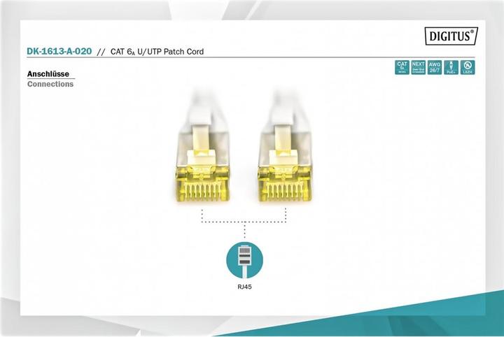 Produktbild Digitus CAT 6A U-UTP Patchkabel Cu LSZH AWG 26/7 Länge 2m Farbe Grau (U/UTP, CAT6a, 2 m)