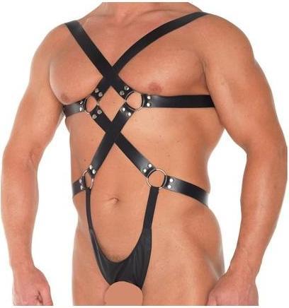 Produktbild Rimba Erotischer Fashion Harness, schwarzes Leder, verstellbarer Body Harness mit offenem String