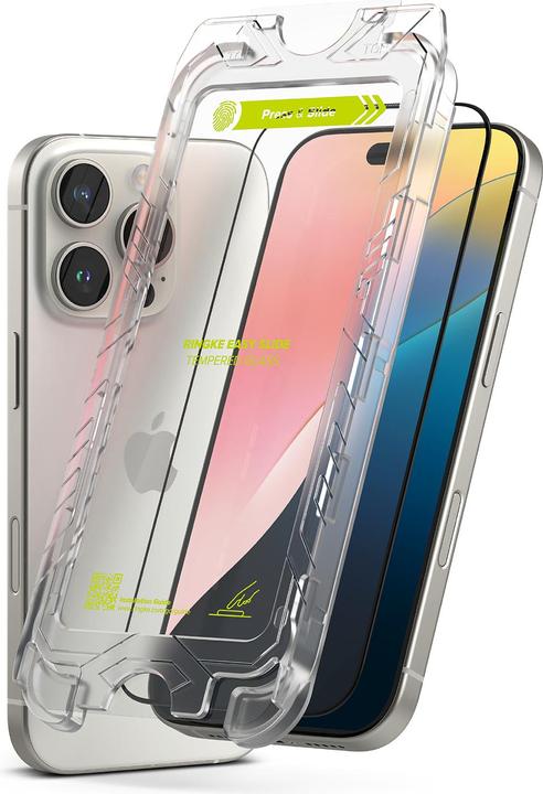 Actual product image Ringke Screen Protector for iPhone 16 Pro Max EASY SLIDE TEMPERED GLASS 2 pack, w installation Jig (2 Piece, Apple iPhone 16 Pro Max)