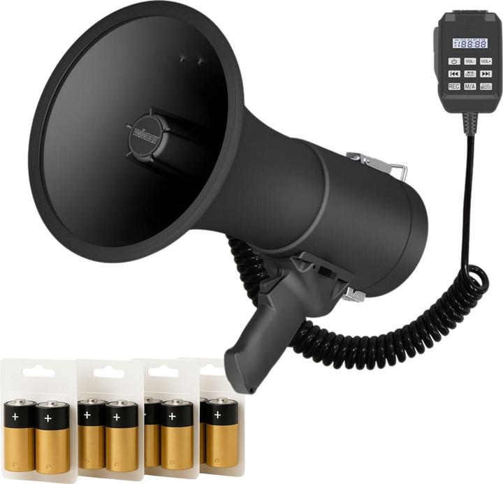 Velleman Set (MP66S+ LR14*4) mit leistungsstarkem 50-W-Megaphon mit Sirene und 8 x 1,5-V-Alkali-C-Batterien (Megaphone)