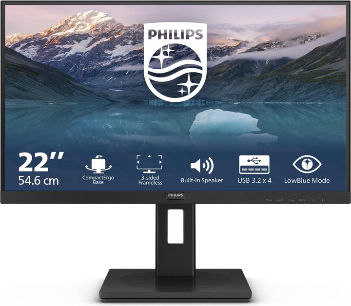 Produktbild Philips 21.5IN 16:9 1920X1080 4MS 3000:1 HDMI/DP/USB (720p, 1080p, 21.50")