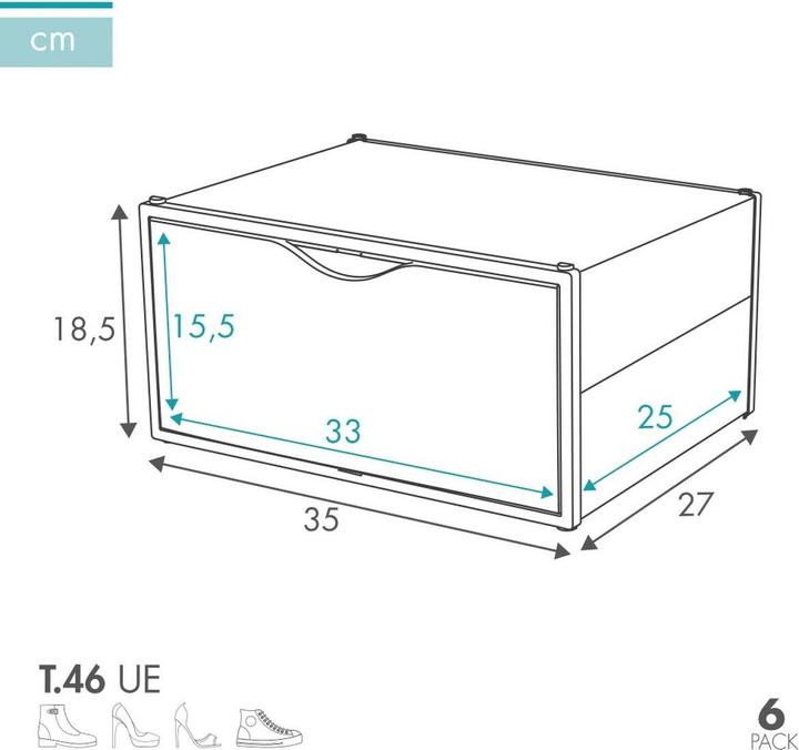 Produktbild Max Home Stapelbarer Schuhkarton Weiss 6 Stück Polypropylen ABS 35 x 18,5 x 27 cm