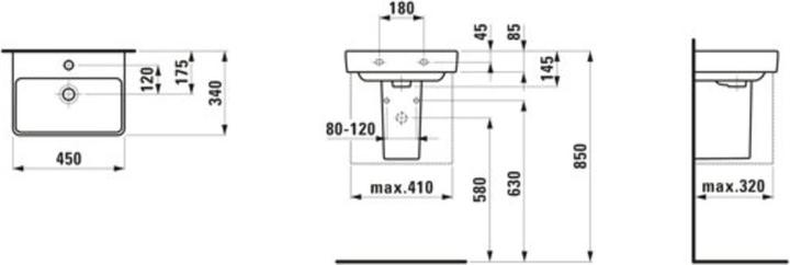Image du produit Laufen PRO S lave-mains, 1 trou pour robinet, sans trop-plein, 450x340mm, H815961 (470 mm, 450 mm)