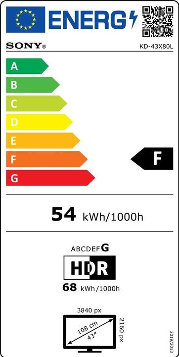 Energy Label Sony FWD-43X80L (42.52", X80L, LED, 4K, 2023)