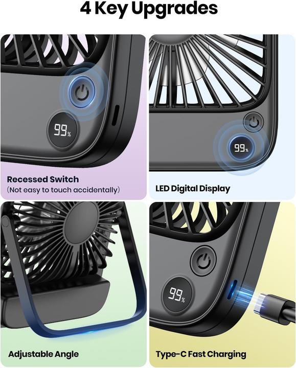 Produktbild TOPK 2er-Pack Tischventilator mit Akku (40 dB)